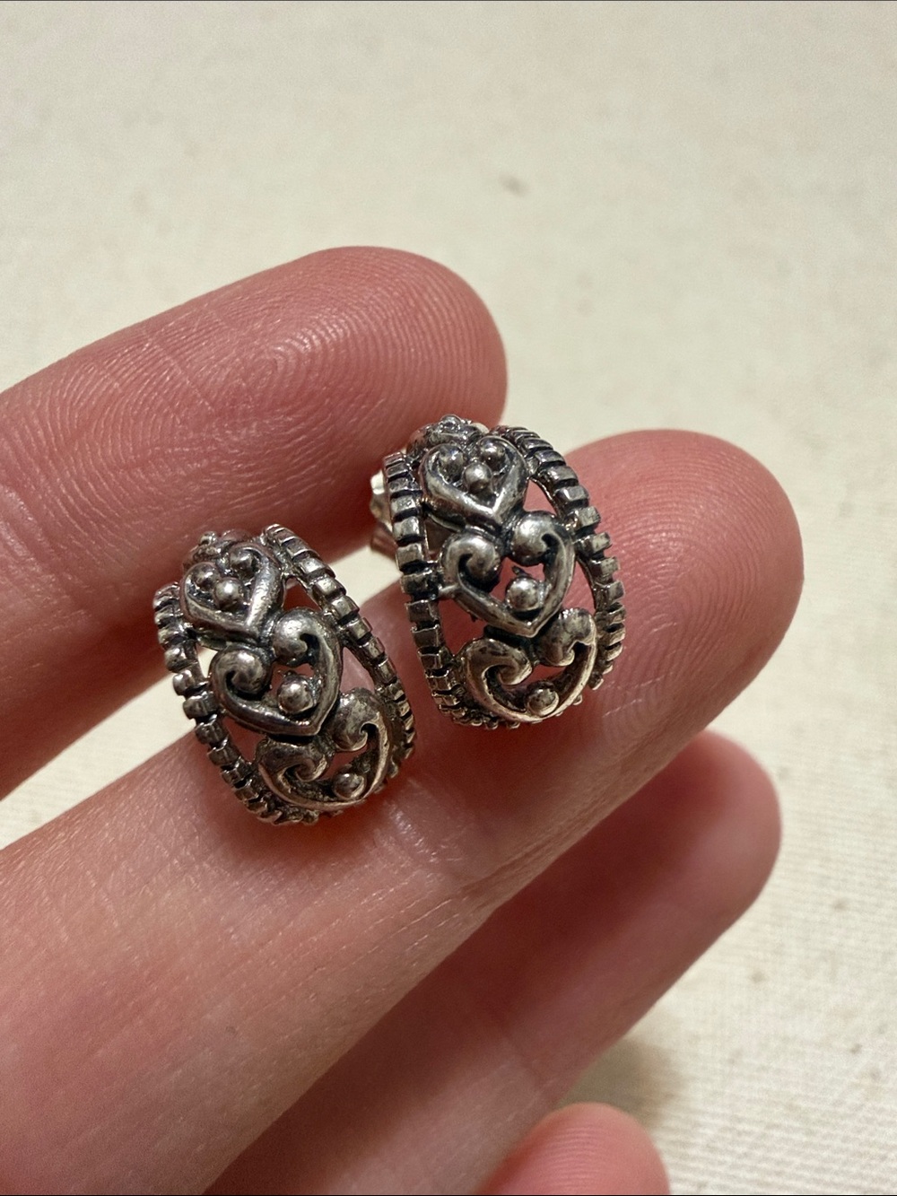 Sterling Silver Filigree Heart Hoop Earrings